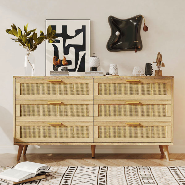 George Oliver Jakoby Rattan 6 Drawer Double Dresser for Bedroom, Chest ...